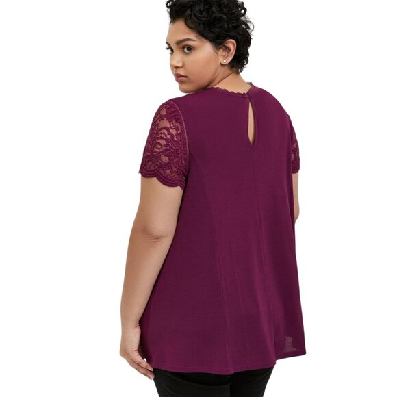 Torrid Lace Tshirt Womens Plus Size 1X 14/16 Studio Knit Lace Yoke Crew Neck Top - Picture 2 of 11
